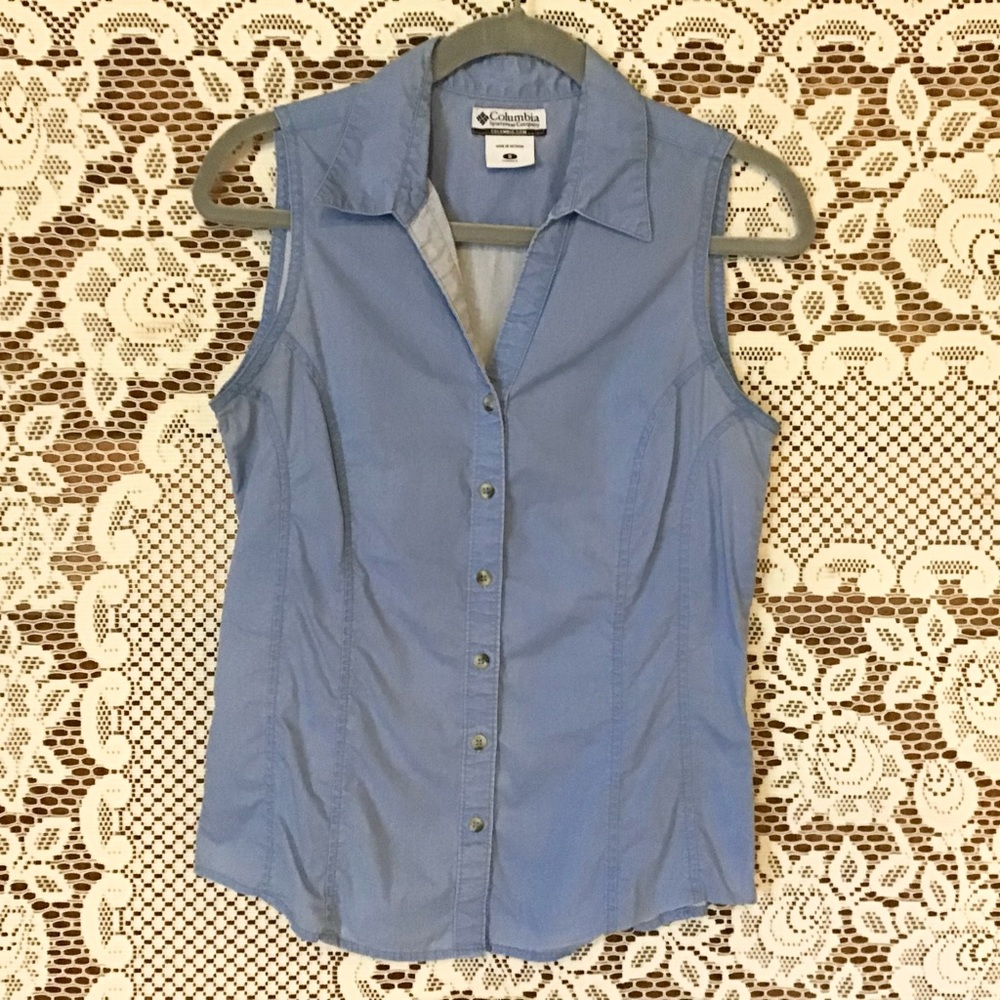 columbia sleeveless collared button up top